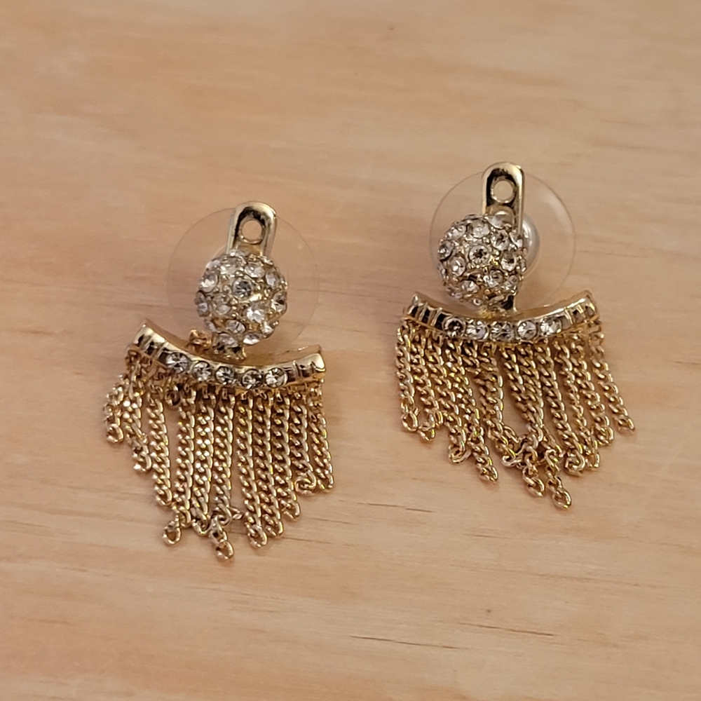Gold tone and rhinestone earrings